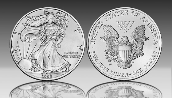 Side-by-side comparison of 2008 Silver Eagle standard reverse with serif U versus Reverse of 2007 variety with sans-serif U in UNITED