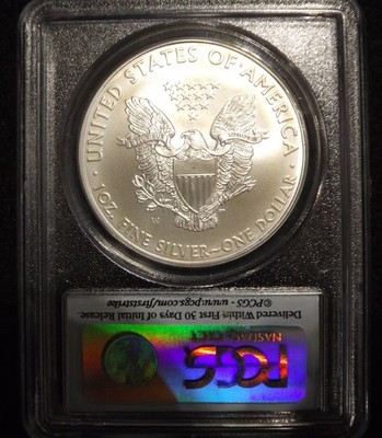 2008 American Silver Eagle in PCGS First Strike MS70 grading slab showing label and coin
